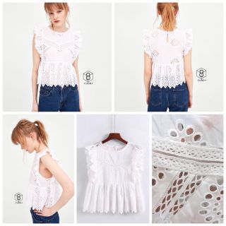 พร้อมส่ง/เสื้อแขนกุดผ้าฉลุ ลายผ้าสวยมากค่ะตัวนี้ เล่นลวดลายสวยเก๋ มาในผ้าพื้นขาวสะอาด