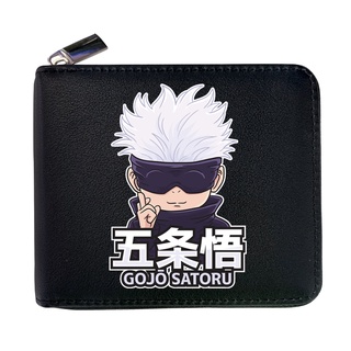 กระเป๋าสตางค์ ใบสั้น ลายการ์ตูน Jujutsu Kaisen Gojo Satoru Ryomen Sukuna สีดํา เรียบง่าย ใส่เหรียญได้ สําหรับเด็กนักเรียนผู้ชาย ผู้หญิง