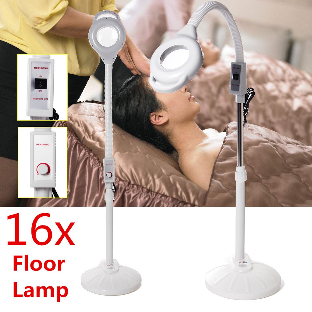 16X Magnifying Floor Lamp With LED Light - Adjustable Height Rolling Base For Beauty & Crafts