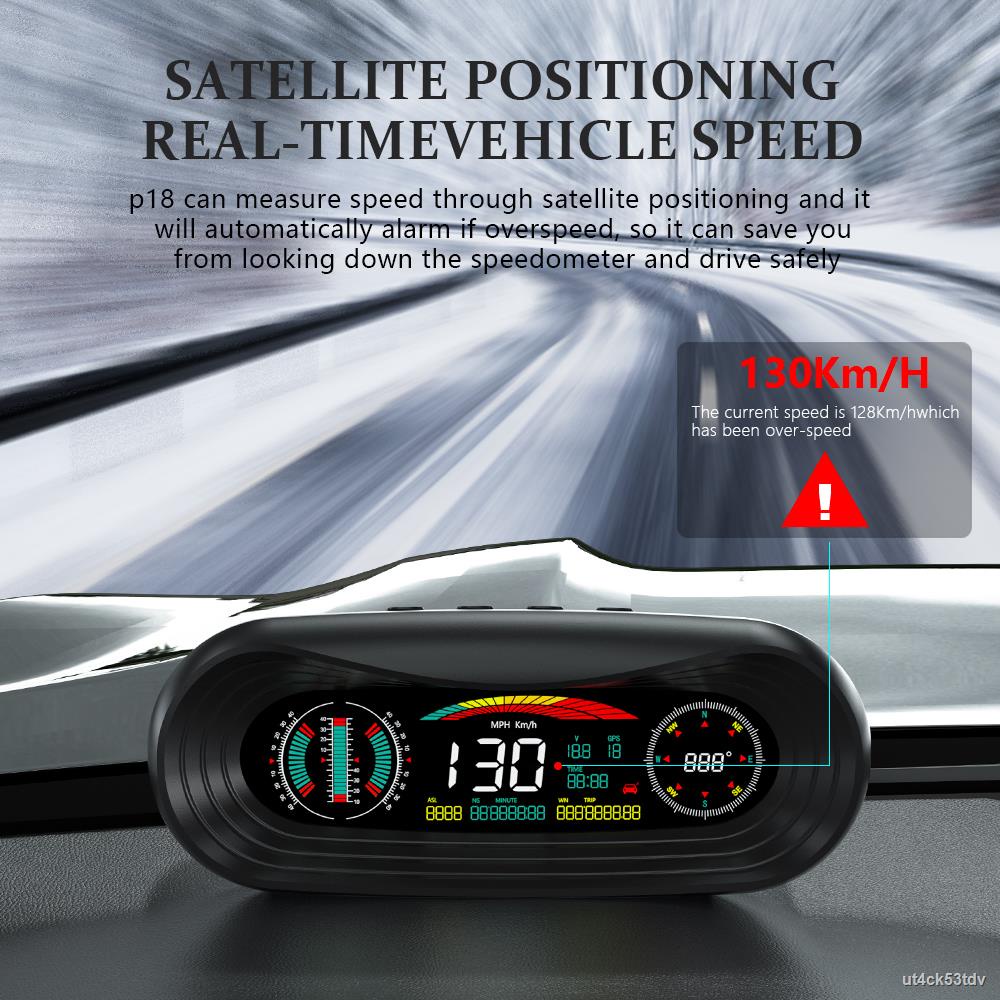 Car Inclinometer & HUD Display - GPS Level Tilt Meter With Pitch/Roll Angle, Speed, Compass