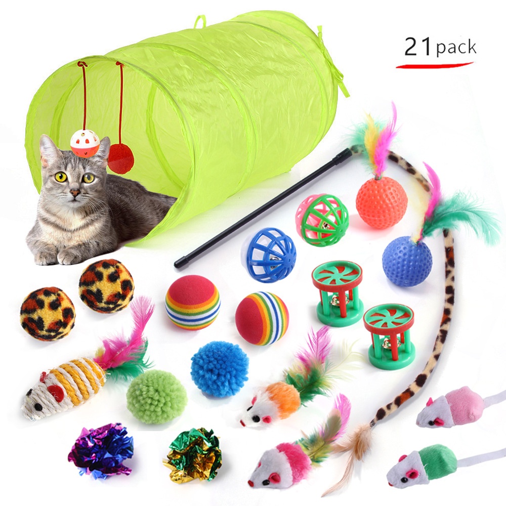 ติดแมวตลก21cs Cat Toys Kitten Toys Assortments 2 Way Tunnel Cat Feather