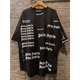 PALM ANGELS COTTON JERSEY ULTRA LOGO OVER TEE IN BLACK/WHITE เสื้อยืดคอกลมแขนสั้น แบรนด์ปาล์มแองเจิล สกรีนตัวหนังสือ