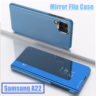 Mirror Flip Case เคสโทรศัพท์ฝาพับหนังแข็ง  Samsung A22 5G A 22 4G เคสแข็ง leather Bracke holder Hard Case Cover