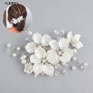 Luckybabys เจ้าสาวคริสตัลมุกดอกไม้ดอกไม้ Barrette ผมอุปกรณ์จัดงานแต่งงาน