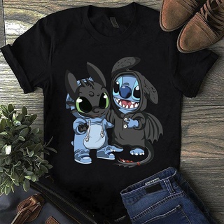 [S-5XL]Nbf3f23r97r เสื้อยืด ผ้าฝ้าย พิมพ์ลาย Stitch Toothless How To Train Your Dragon สําหรับผู้ชาย ER66WR16478 SD23WQ1