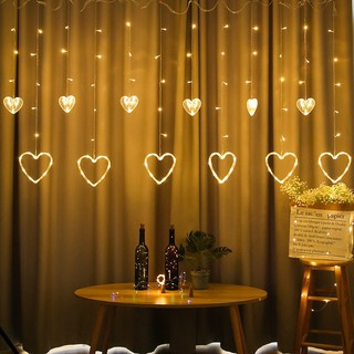 ไฟประดับม่าน ตกแต่งสวยงาม สีสันสดใส 138หัว ดาว/หัวใจ 3.6เมตร 1ชุด Star Heart String Light Fairy Curtain Light