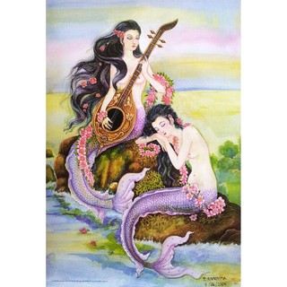 โปสเตอร์ รูปวาด นางเงือก วรรณคดีไทย โบราณ Women Mermaid POSTER 24”X35” Inch Ancient Painting Siam Thai Drawings