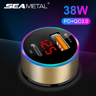 SEAMETAL ที่ชาร์จแบตในรถ PD20W QC3.0 ที่ชาร์จเร็ว 12V 24V Universal ที่ชาร์จ USB TypeC อะแดปเตอร์จ่ายไฟในรถยนต์ พร้อมโวลต์มิเตอร์แบบ LED