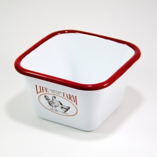 Vintage Enamel Square Bowl - ชามอีนาเมลทรงเหลี่ยม "Life is better on the farm"