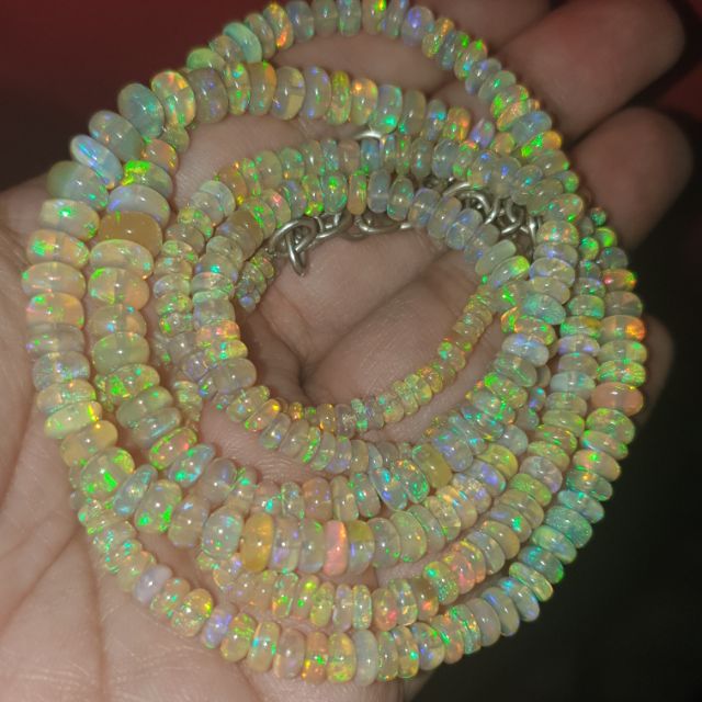 สร้อยคอโอปอลแท้ เอธิโอเปียโอปอล (Natural opal beads necklace)
