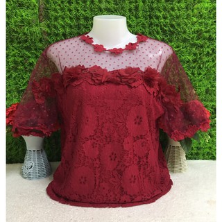 เสื้อลูกไม้ อก38-40-42นิ้ว #เสื้อลูกไม้สาวอวบ#แขนสั้นผ้านิ่ม#รุ่น3710-3712