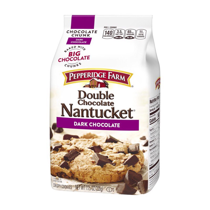 คุ้กกี้ Nantucket Double Dark Chocolate ดับเบิ้ล ช็อกโกแลต Pepperidge farm นำเข้าจากอเมริกา ขนาด 220g เปปเปอร์ริจฟาร์ม