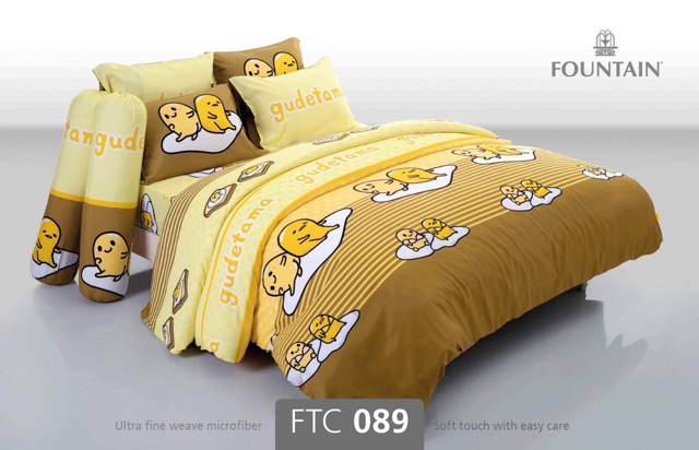 Fountain ผ้าปู (ไม่รวมผ้านวม) 3.5ฟุต 5ฟุต 6ฟุต ฟาวเท่น ลายไข่ขี้เกียจ GUDETAMA FTC 089 ร้านแคทลียา
