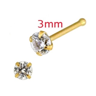 20G 14K สีเหลืองทอง CZ Prong Setting Nose Stud