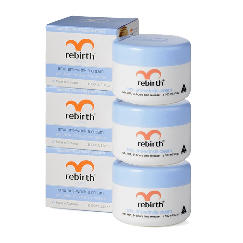 Rebirth Emu Anti-Wrinkle Cream with AHA (ครีมอีมู) 100g  แพค 3 กระปุก
