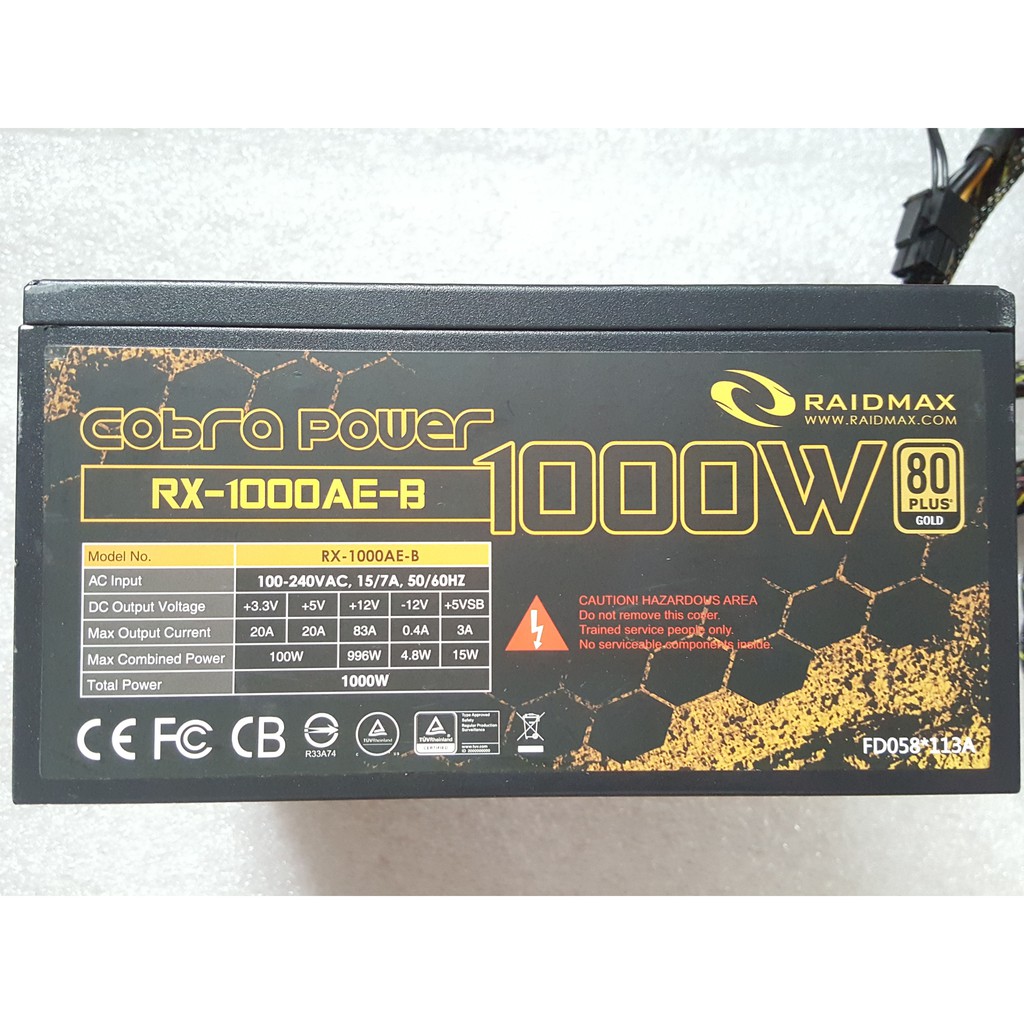 PSU Raidmax Cobra RX 1000 AE-B 1000w. 80+ GOLD ประกัน Advice