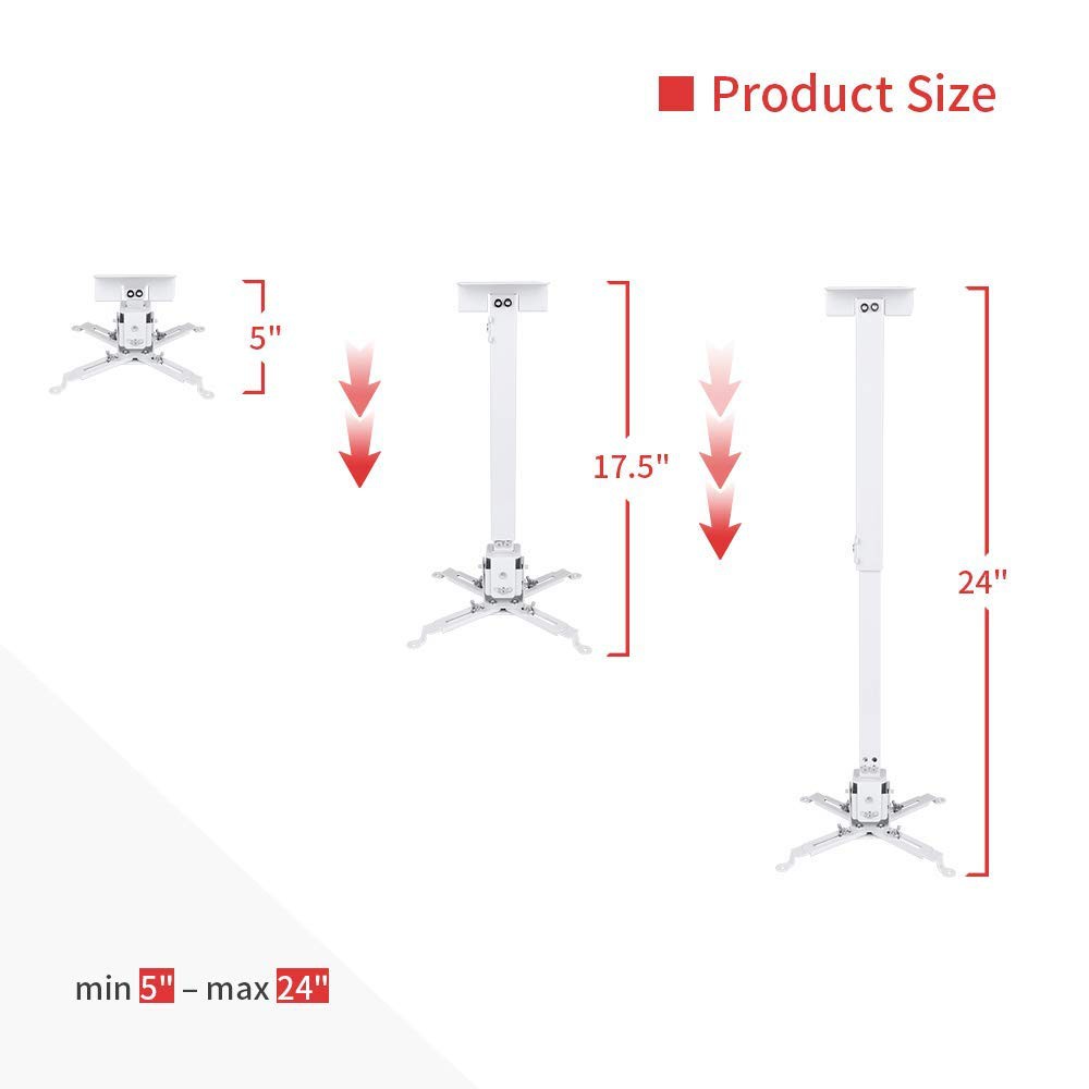 ขาแขวน ขายึด โปรเจคเตอร์ แข็งแรง ใช้ได้กับทุกรุ่น ปรับความยาวได้ 3 ระดับ 43-65 ซม. Projector Ceiling Mount White - รูปที่ 2