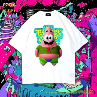 แขนสั้นcrew neckเสื้อยืด ขนาดใหญ่ พิมพ์ลาย Psycho Crucify The Pathrick Star | สีขาว | เสื้อเชิ้ต ลาย Patrick Star | Nick