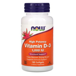 Now Foods, Vitamin D-3 High Potency, 25 mcg (1,000 IU), 180 Softgels , Vitamin d3 puritan , วิตามินดี3 , Now vitamin d3