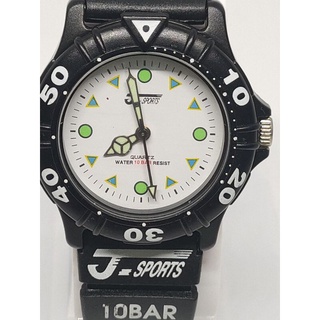 🏖️⌚นาฬิกามือสองญี่ปุ่น J-Sports หน้าปัดกลมขาว ทรงสปอร์ต