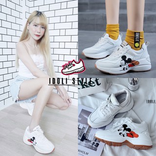 Idoli style รองเท้าผ้าใบเสริมส้น สีขาว พร้อมส่งในไทย