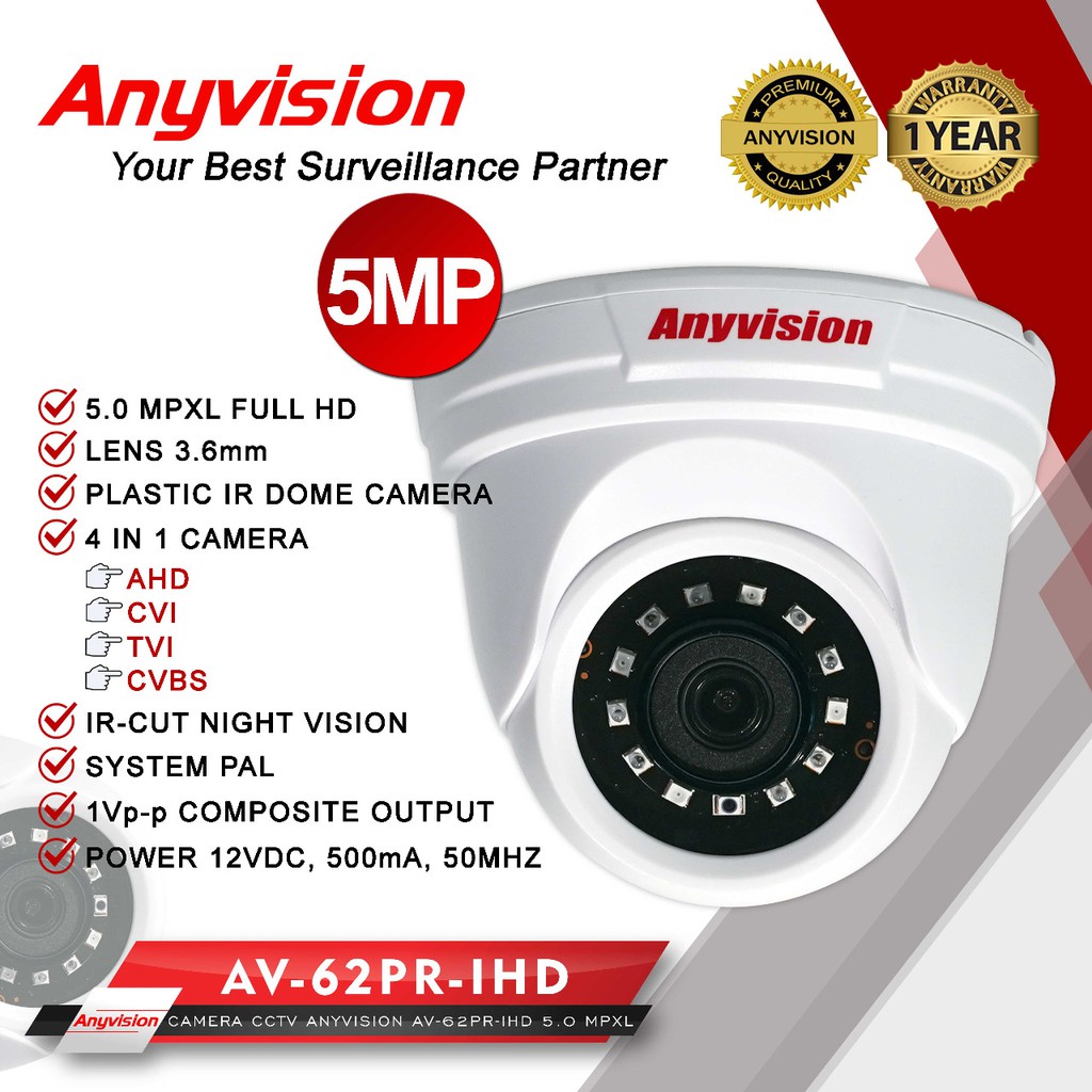 กล้องวงจรปิด 5.0MP Anyvision กล้องในร่มและกลางแจ้ง 4in1 CVI TVI AHD CVBS