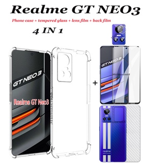 4 in 1 Realme GT NEO3 GT NEO2 GT2 GT2 PRO เคสโทรศัพท์ใส + กระจกนิรภัย + ฟิล์มเลนส์ + ฟิล์มด้านหลัง