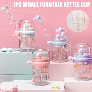 【สินค้ามีจำหน่าย】 Cute Whale Water Spray Cup Summer Plastic Childrens Straw Water Cup Drops-Resistant Student Jug Cute Bottle For Kid HT