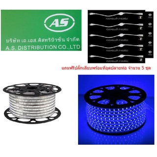 AS ไฟแอลอีดีเส้น SMD 5050 สีน้ำเงิน 220V พร้อมปลั๊กเสียบพร้อมที่อุดปลายท่อ จำนวน 5 ชุด