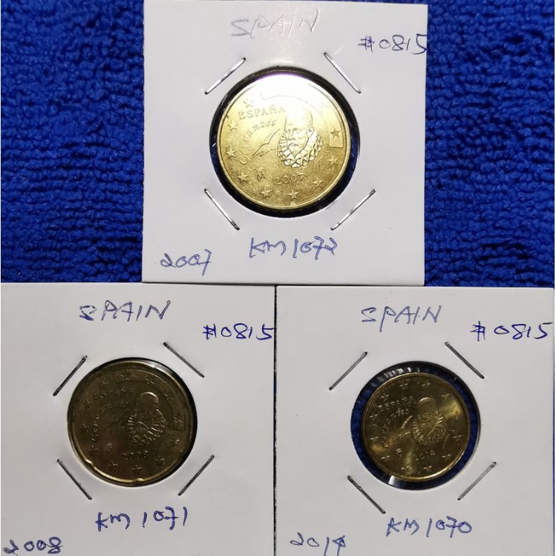 เหรียญ​ต่างประเทศ​ สเปน​ Spain, ยูโร, ชุด​10,20,50​ Euro​ Cent, ใช้แล้ว, # 0815