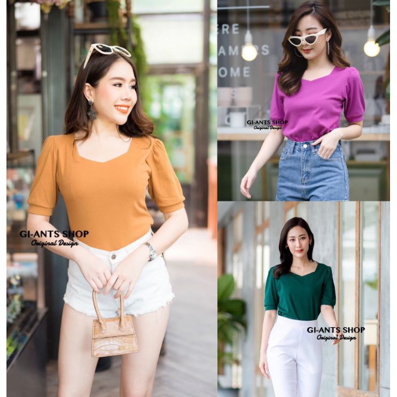 GI-ANTS​ BASIC​🌈New Design 🤩เสื้อคอ5เหลี่ยมแขนตุ๊กตา🤩ภ​ภ