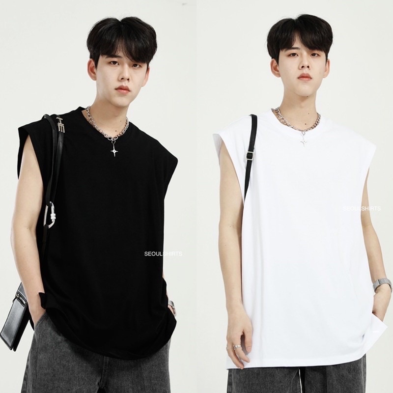 [สำหรับลูกค้าใหม่] เสื้อยืดแขนกุด เสื้อแขนตัด สไตล์เกาหลี ใส่อยู่บ้าน-เที่ยว ผ้า Cotton 100% ทอพิเศษ หนานุ่มใส่สบาย B1
