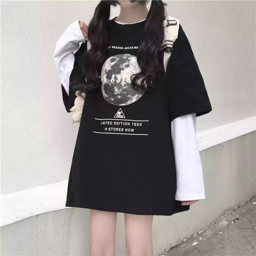 LDF New! เสื้อแฟชั่นผู้ชาย เสื้อแขนยาว เย็บต่อกันปลอมสองชิ้น (สีดำ สีขาว) NTC11