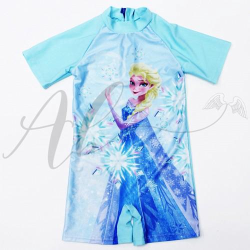 ชุดว่ายน้ํา แขนสั้น ลายนางฟ้า Frozen Elsa Anna สําหรับเด็ก