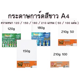 กระดาษการ์ดสีขาว A4 ความหนา 120 / 150 / 180 / 210 แกรม ( 50 / 100 แผ่น )