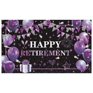 ธงแบนเนอร์ ลาย Happy Retirement สีม่วง ดํา ขนาดใหญ่ เหมาะกับผู้ชาย ผู้หญิง สําหรับตกแต่งพื้นหลังถ่ายภาพ ในสํานักงาน