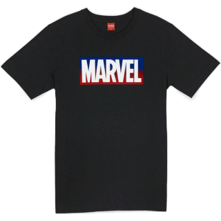 Marvel Men Logo T-Shirt Flock Print - เสื้อมาร์เวลผู้ชายพิมพ์กำมะหยี่ สินค้าลิขสิทธ์แท้100% characters studio