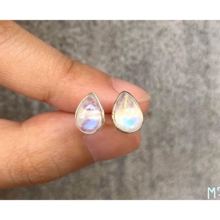 ต่างหูเงินแท้92.5% พลอยมูนสโตน Rainbow Moonstone Earring Stud