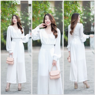 hbstation.shop เสื้อผ้าแฟชั่น Jumpsuit สีขาว พร้อมส่ง