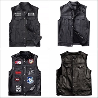 เสื้อกั๊กหนังแท้ vintage vest leather แจ็คเก็ตหนังแท้คอจีน เสื้อหนังแท้คอวี(พรีฯสุดคุ้ม)