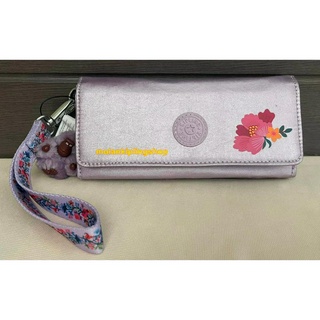 ส่งฟรี EMS Kipling Rubi wallet - LOVING FLOWERS สีม่วงอ่อนผ้าเคลือบ เพ้นท์ลายดอกไม้