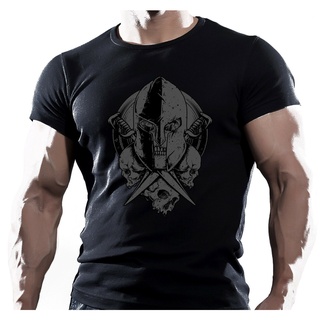 [S-5XL]เสื้อยืด พิมพ์ลายหัวกะโหลก Spartan Skull Mma Fighting Ufc Muay Thai สําหรับผู้ชาย