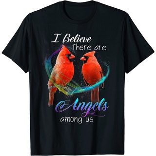 เสื้อยืดผ้าฝ้าย พิมพ์ลาย Cardinal Bird I Believe Have Are Angels Among Us แฟชั่นผู้ชาย