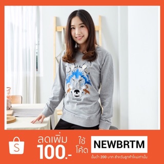 เสื้อแขนยาว Sweater ปัก ลายหมาป่า ผ้านุ่ม COTTON 100%