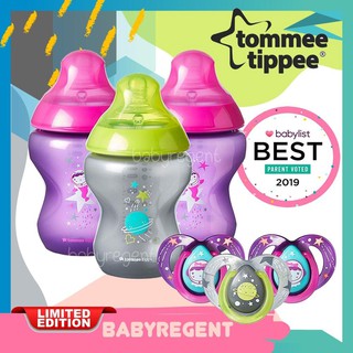 ʕ•́ᴥ•̀ʔ ขวดนม Tommee Tippee พร้อม จุกหลอก 3 ชิ้น นำเขาจาก USA Pink Star