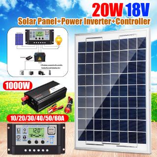 ชุดระบบแผงพลังงานแสงอาทิตย์ DC 12V เป็น AC 230V 20W 1000W พร้อมตัวควบคุม 10 20 30 40 50 60A สําหรับชาร์จกลางแจ้ง