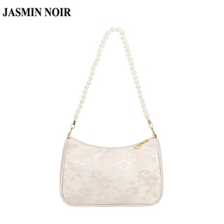 Jasmin NOIR กระเป๋าสะพายไหล่ กระเป๋าถือแฟชั่นสําหรับสตรี ขนาดเล็ก ติดประดับมุก ปักลายลูกไม้