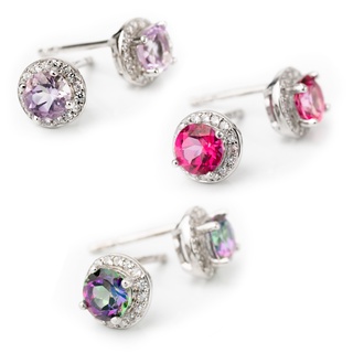 AR-Kang Collection***ต่างหูแฟชั่นWhite/Cz+Pink Topaz+Mystic Topaz+Pink Amethyst (เงินแท้92.5%)