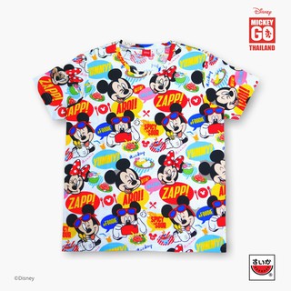 เสื้อแตงโม (SUIKA) - MICKEY GO THAILAND เสื้อยืดคอกลม/คอวี สีขาว ลาย MK004 (MK.O-004)