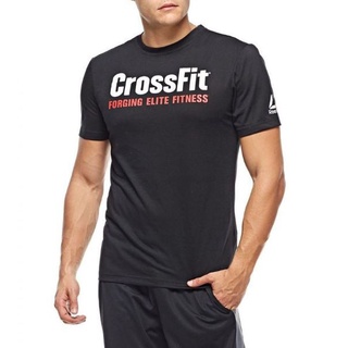 เสื้อยืดโอเวอร์ไซส์Reebok ครอสฟิต® เสื้อยืดผ้าฝ้าย แขนสั้น สีดํา สําหรับออกกําลังกายS-3XL